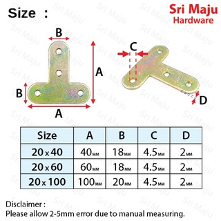 MAJU FBI YZT20 Yellow Zinc Metal T Tee Flat Bracket MAJU FBI YZT20 Yellow Zinc Metal T Tee Flat Bracket
