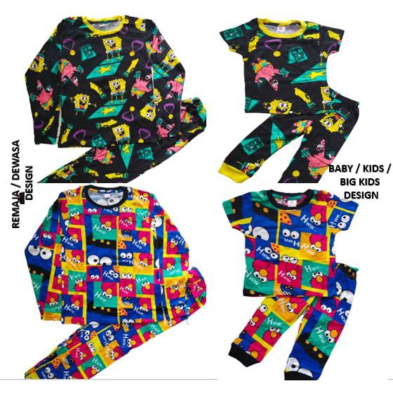 Pyjamas Kids BABY Big Dewasa Cartoon SPONGEBOB ELMO Pyjamas Kids BABY Big Dewasa Cartoon SPONGEBOB ELMO