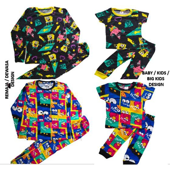 Pyjamas Kids BABY Big Dewasa Cartoon  SPONGEBOB ELMO 