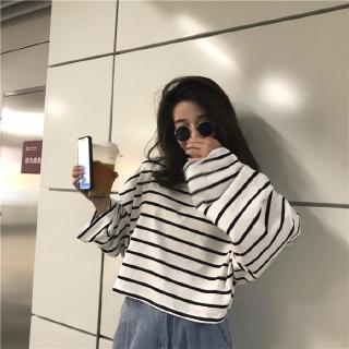 Cocoa women blouse t shirt korean stripe shirt tops  long 