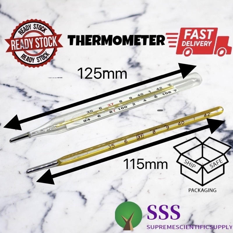 [Ready Stock]Thermometer Mercury Clinical Armpit (Oval Flat/Triangular Type) | Termometer Merkuri