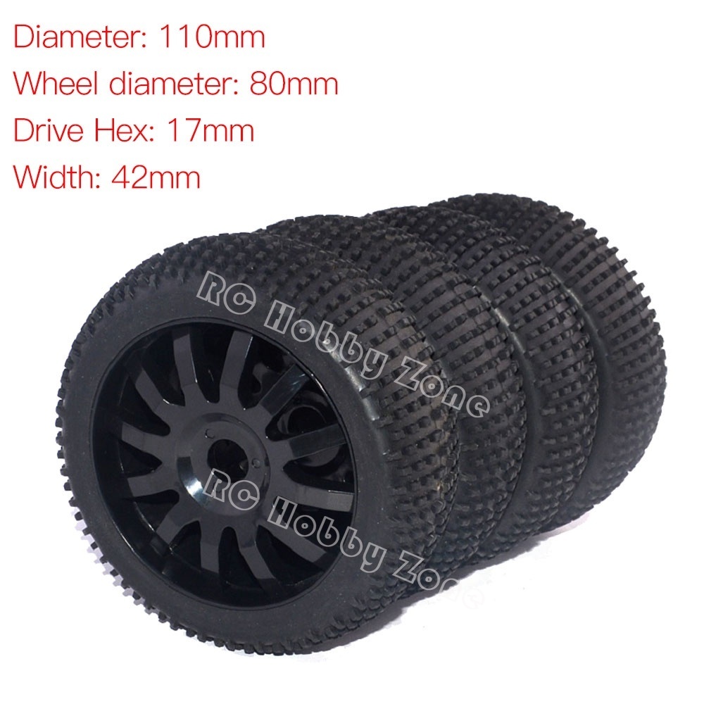 Color : Black HONG YI-HAT 4 pcs 75mm Rubber Climbing car Off-Road Rim and Hexagonal Tires for HSP HPI 1:10 Components Spare Parts 