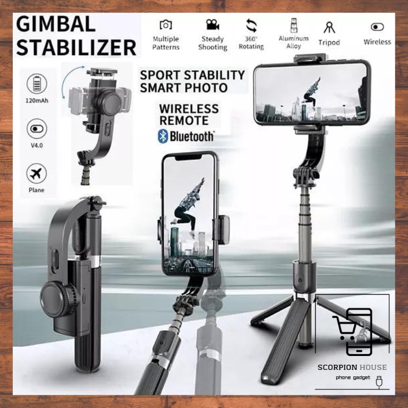 [GADGET SCORPION] L08 Gimbal Stabilizer Selfie Stick Tripod | Mobile Phone Stabilizer Anti-Shake Handheld Video Shoot