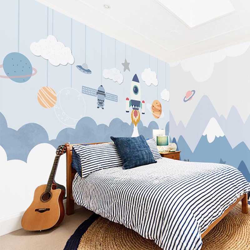 3d cartoon space wallpaper children's room wallpaper boy bedroom mural background  wall kindergarten plane wall cloth wa | Shopee Malaysia