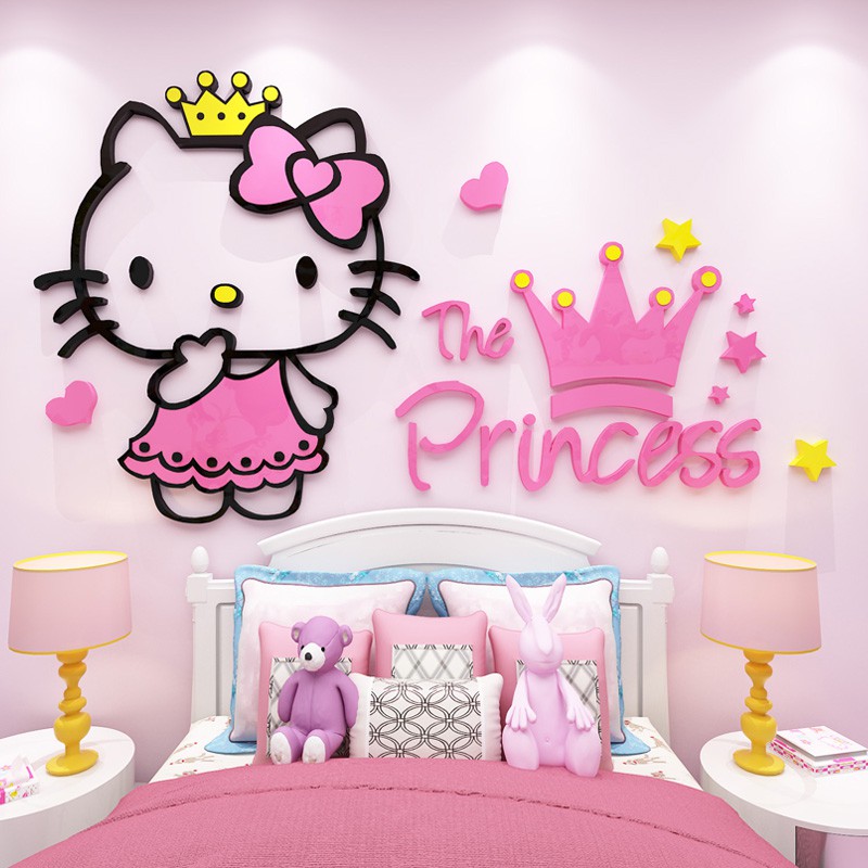 Cartoon Kitty Wall Sticker 3d Children Room Bedroom Decoration Girl Bedside Stickers Ee Malaysia - Child Room Wall Decoration