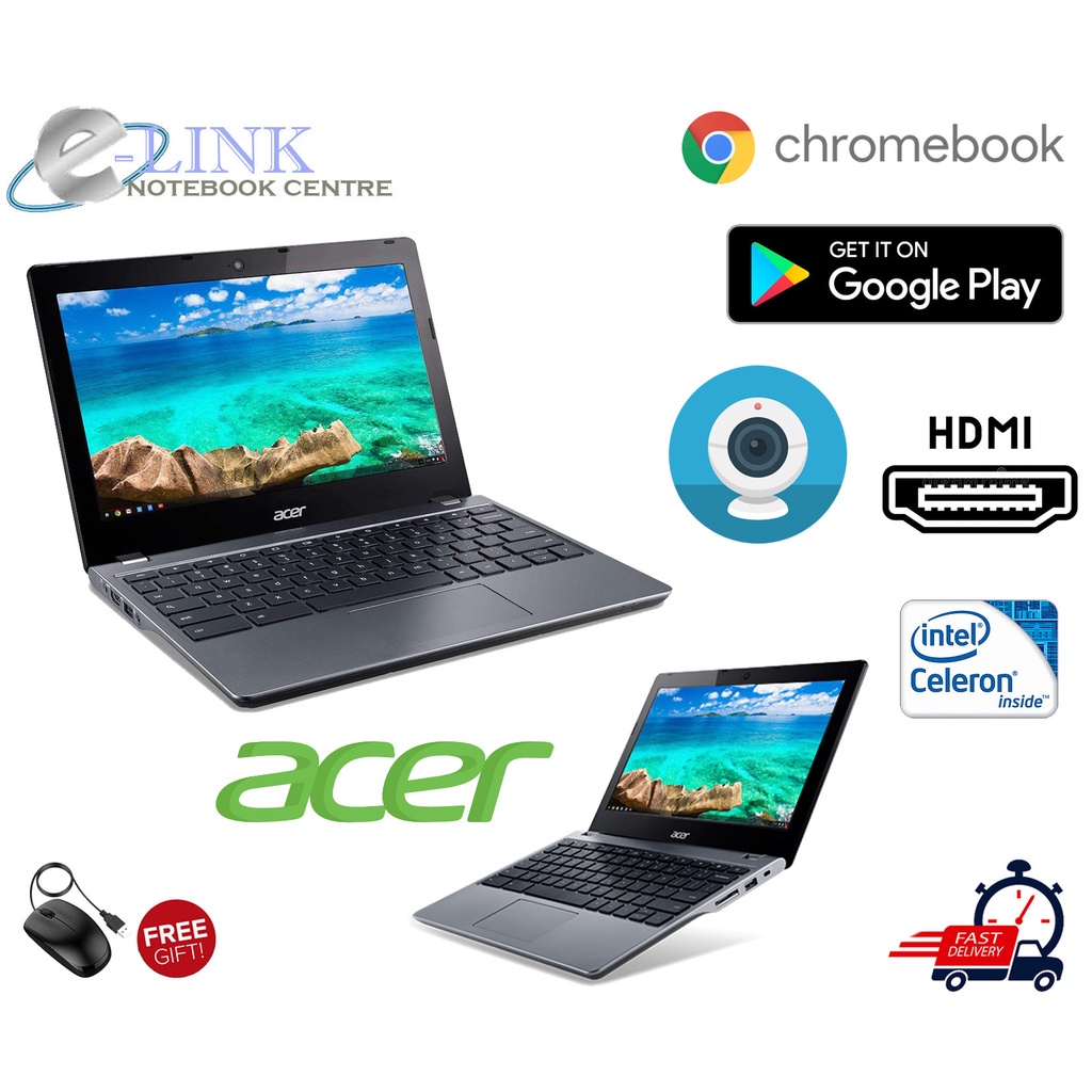 ( Acer Chromebook Google Play Store Refurbished ) C740 C732 C721 / 11.6 " HD , 4GB, 16GB / 32GB / 128GB / 256GB M.2 SSD