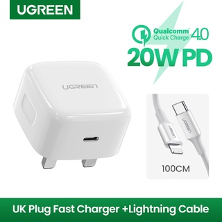 (Free USB C to Lighting Cable)UGREEN 20W PD Fast USB Charger Quick Charge 4.0 3.0 Charger for iPhone 13 12 11 X XS XR 8