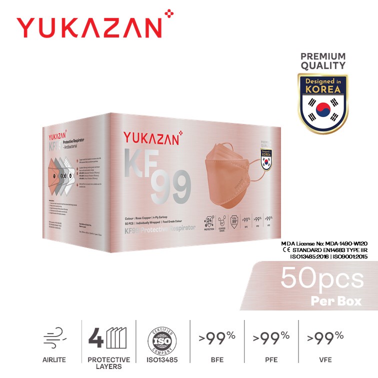 Yuka Zan KF99 Rose Copper Medical Protective Respirator Face Mask (50 Pcs/Box)