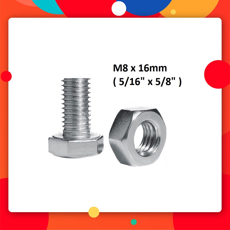 Skru Rak Besi Lubang (M8 x 16mm) / Screw Bolts and Nuts for Slotted ...