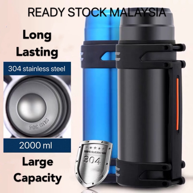 LYCOTTEᵐʸ Stainless Steel 2L large Insulated Vacuum flask Thermos Flask Bottle Inner Glass