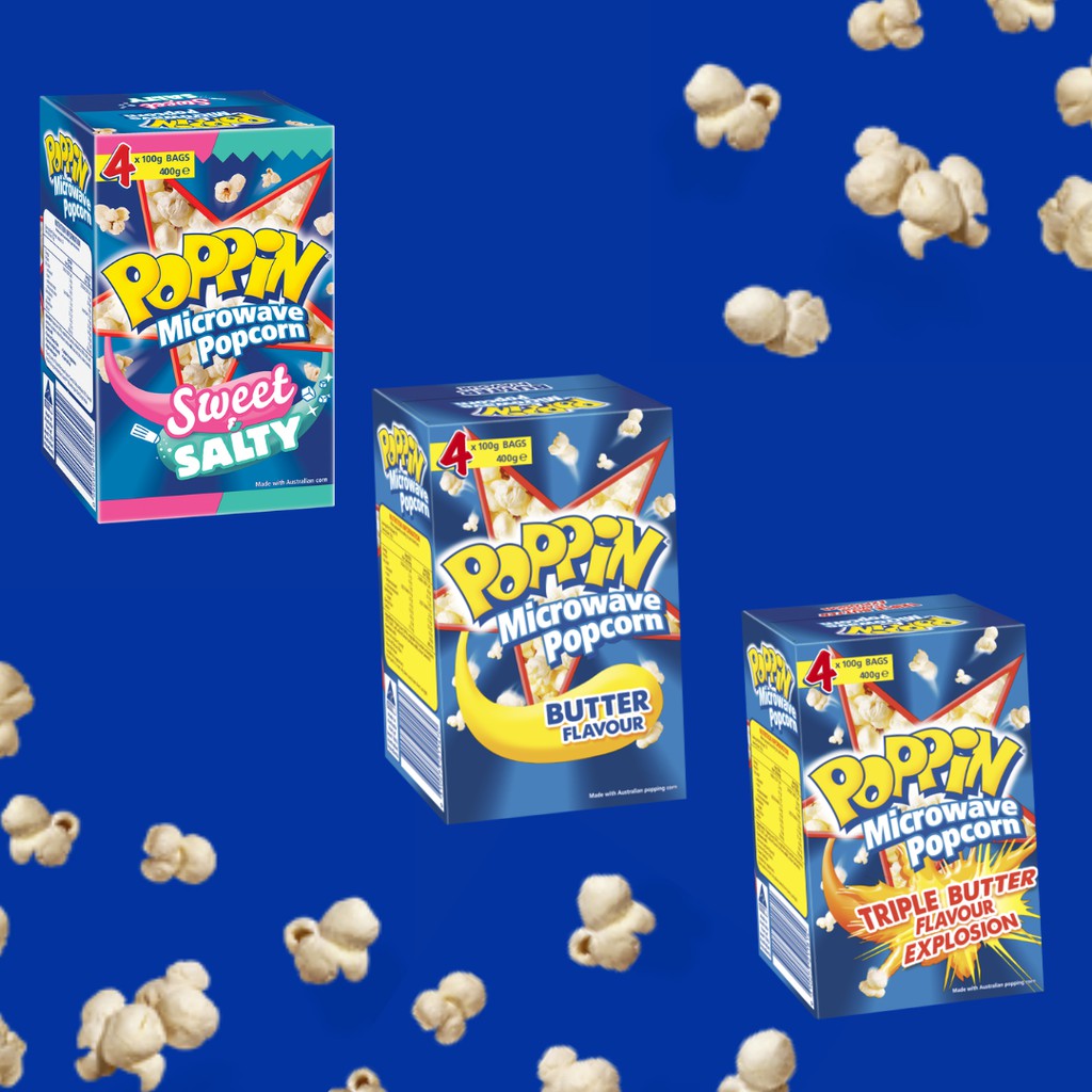 Poppin Microwave Popcorn Butter/ Triple Butter/ Sweet and Salty Flavour