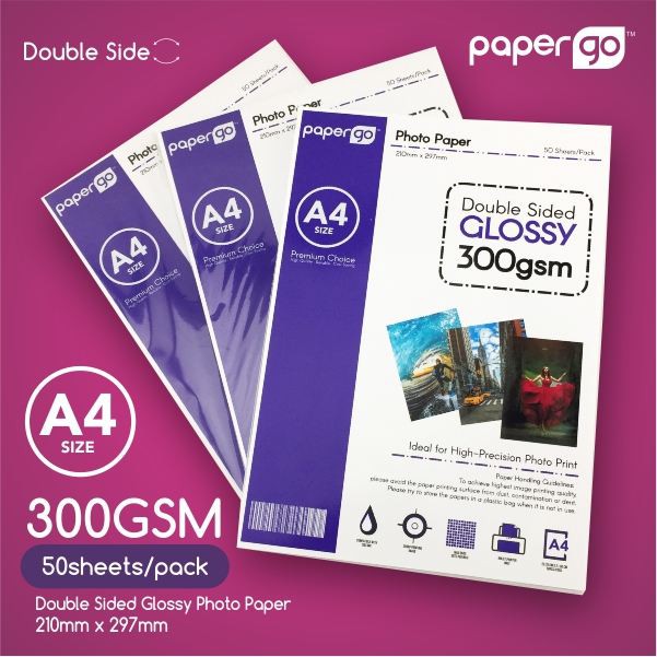 300gsm Double Side Glossy Photo Paper A4 50sheetspack Papergo™ Glossy Paper Inkjet Paper 9112