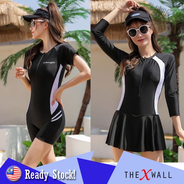 [M - XXL] Woman black swimsuit skirt / shorts women swimming suit one piece swimwear beachwear sport baju renang skirt