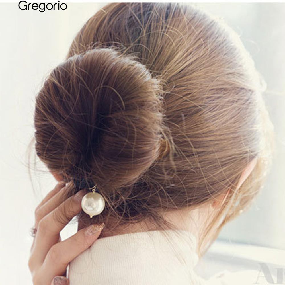 Gregorio01 Women Pearl Sponge Disk Hair Clip Donut Messy Bun Updo