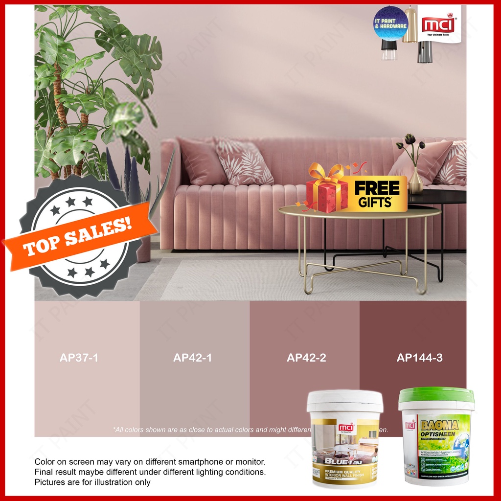 Rose Gold] 1 Liter MCI BAOMA OPTISHEEN & BLUE-I GOLD Easy Clean High Sheen  & Matt Interior Wall Paint Cat Dusty Pink | Shopee Malaysia