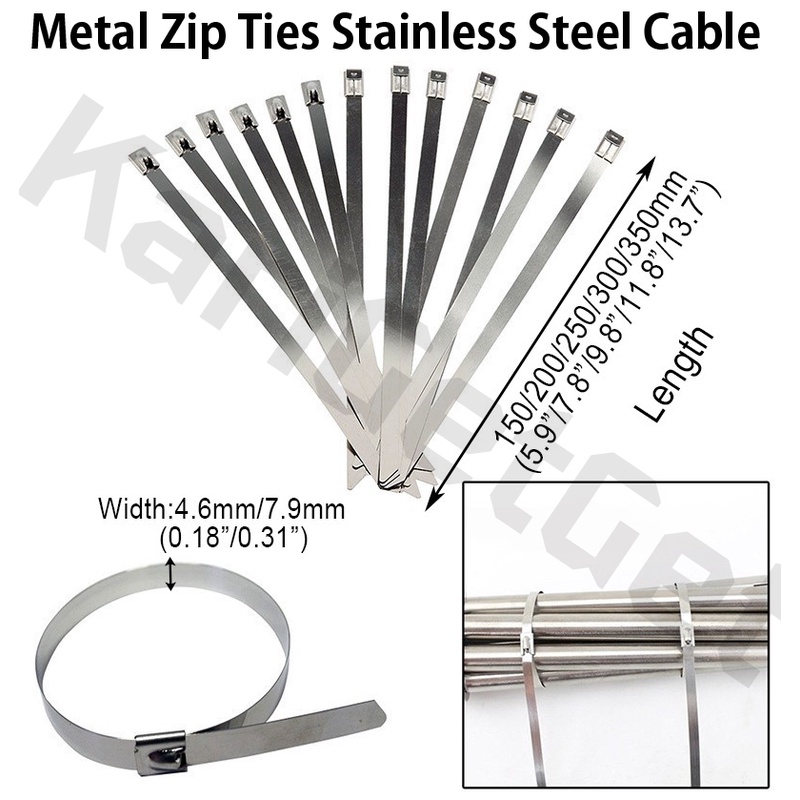 (1 PCS) 304 STAINLESS STEEL MARINE METAL CABLE TIES | LOCKING WIRE METAL CABLE ZIP TIE 100MM UP TO 350MM 不锈钢束带