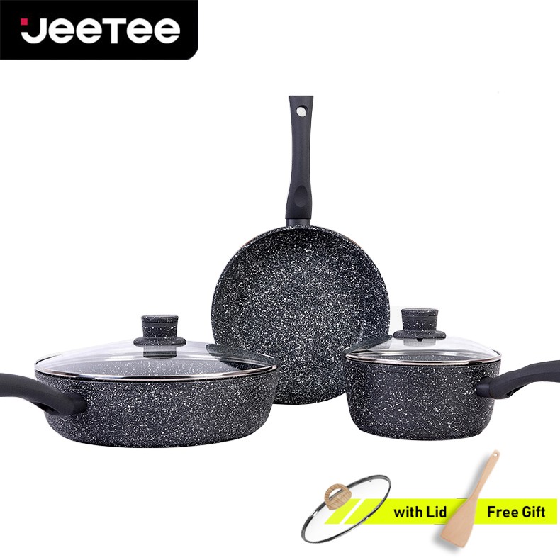 JEETEE Marble Stone Non Stick Cookware Combo Set Deep Frying Pan/ Frying Pan/ Saucepan (28cm