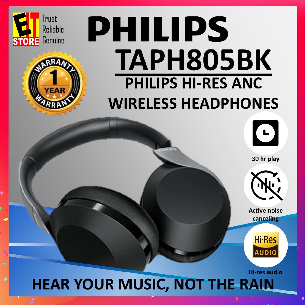 PHILIPS TAPH805 BK HI-RES ANC WIRELESS OVER-EAR HEADPHONES | Shopee ...