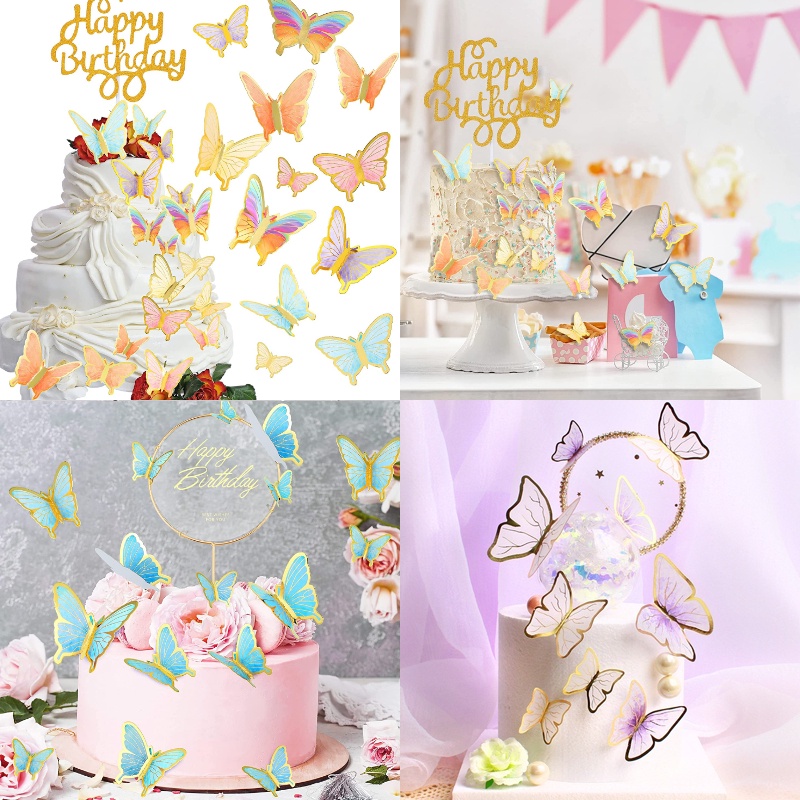 11 pcs/set of premium bronzing butterfly cake toppers glitter butterfly