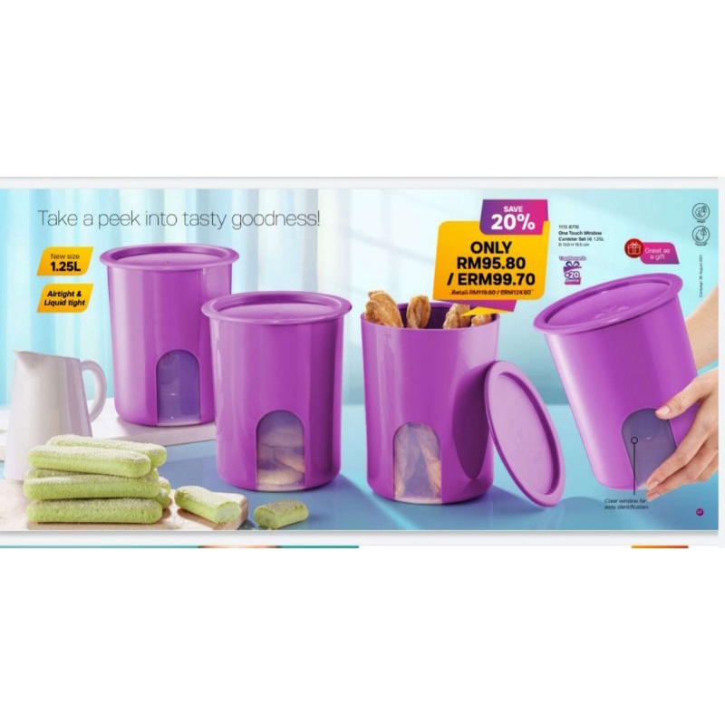 Tupperware One Touch Window Canister Set 1.25L