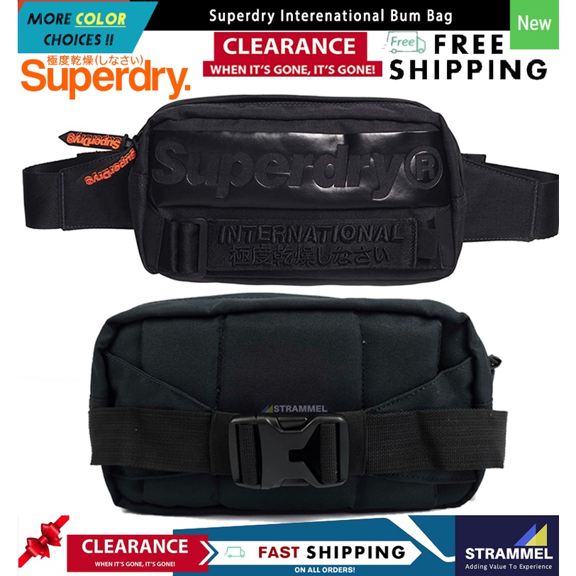 [100 Authentic] Superdry International Bum Bag Black 4 Litre Waist