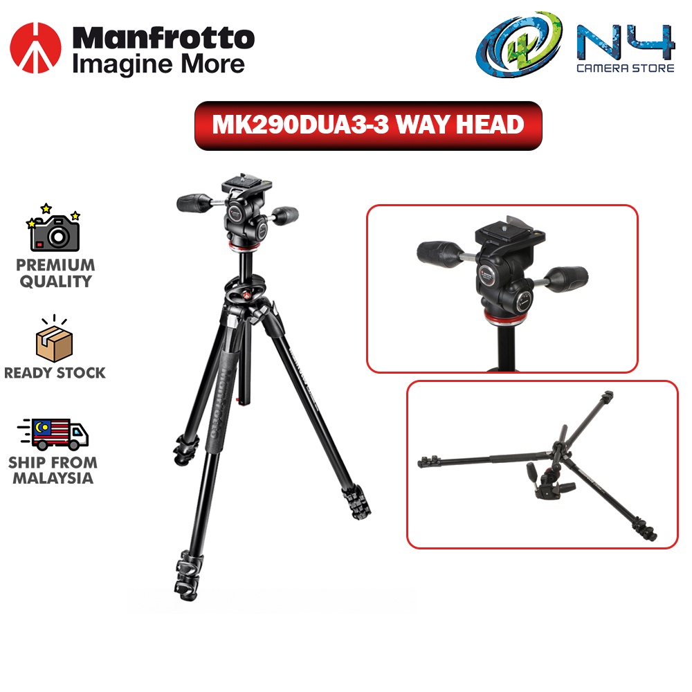 Manfrotto MK290 Tripod Dual Aluminum Tripod with 3Way head / Tilt Head ( MK290DUA33W
