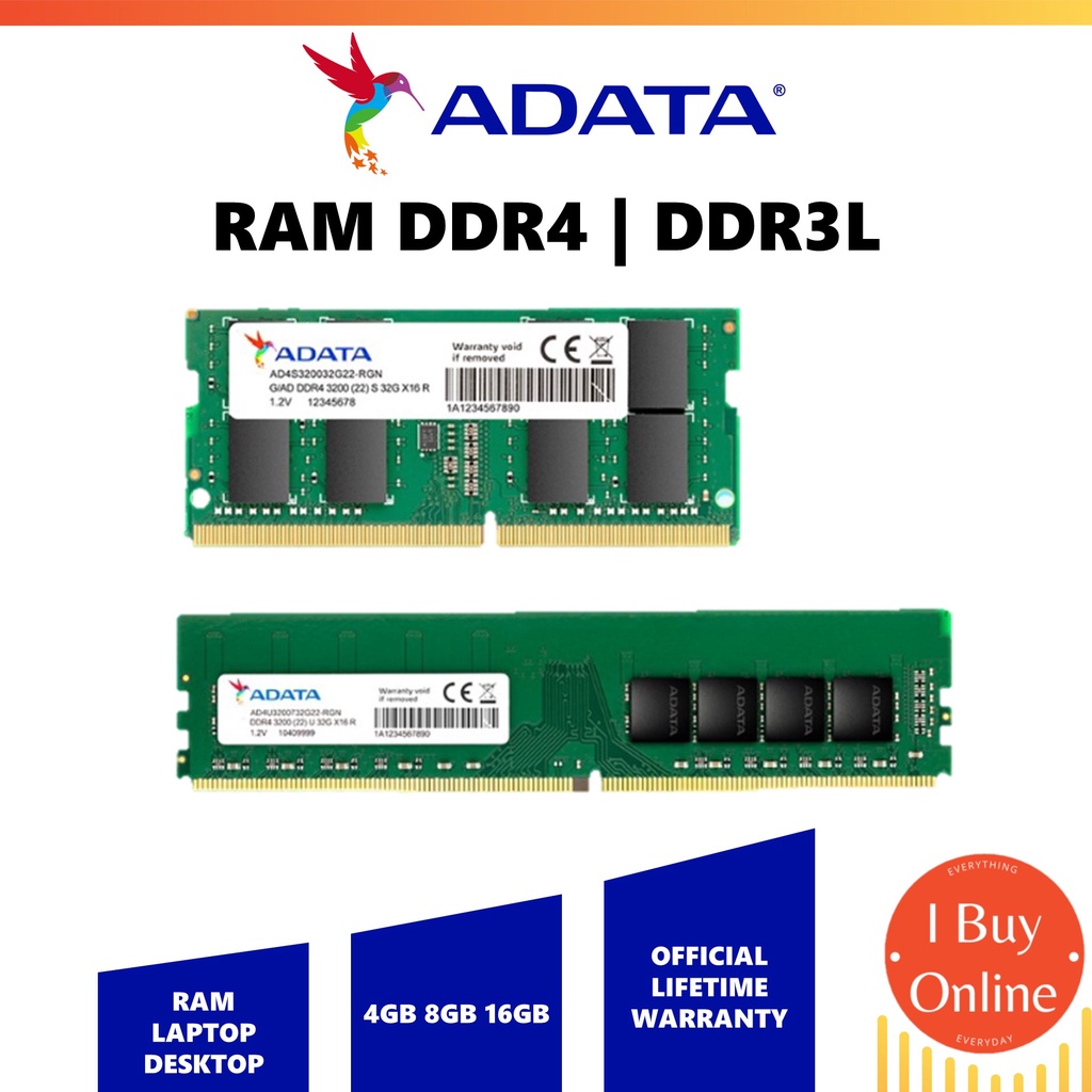 ADATA RAM DDR4/SO-DDR4 2400/2666 U-DIMM/SODIMM (4GB/8GB/16GB/32GB)/Laptop (1GB/4GB/8GB) | Shopee