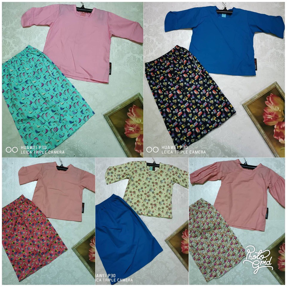  Baju  Kurung  Cotton  Bercorak dan Kosong  Budak Mini Kurung  