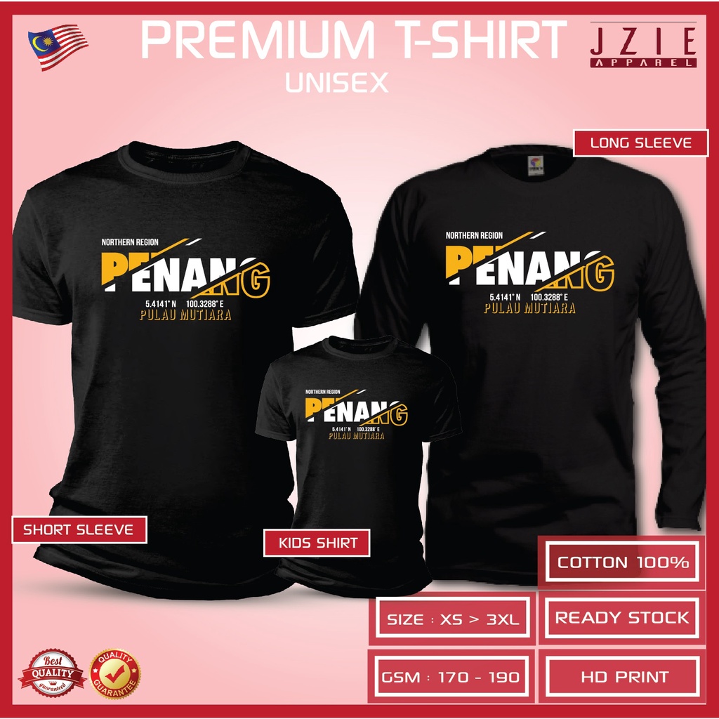 T-Shirt Cotton Negeri Pulau Pinang Shirt Lelaki Shirt perempuan Baju lelaki Baju perempuan lengan pendek lengan panjang