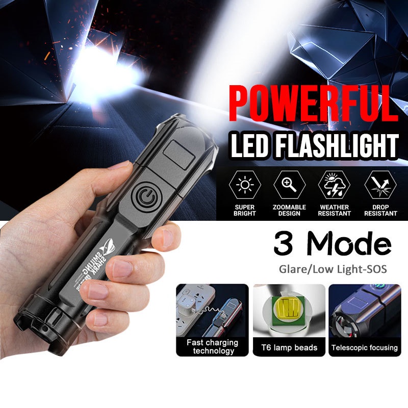 FREE GIFT [HOT SALE] ABS Strong Zoomable Super Bright Light Focusing Flashlight With Recharg
