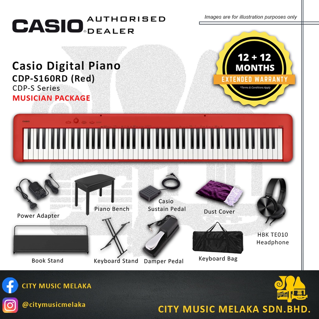 Casio 88Key Digital Piano CDPS160RD Musician Package (Red) Shopee