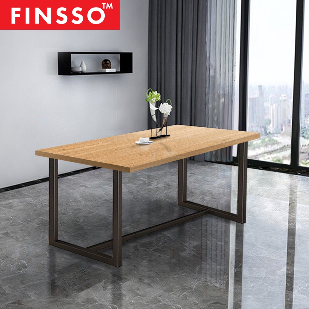 FINSSO: LEIA Solid Rubber Wood Steel Leg Dining Table / Office Table / Meja Makan / 餐桌