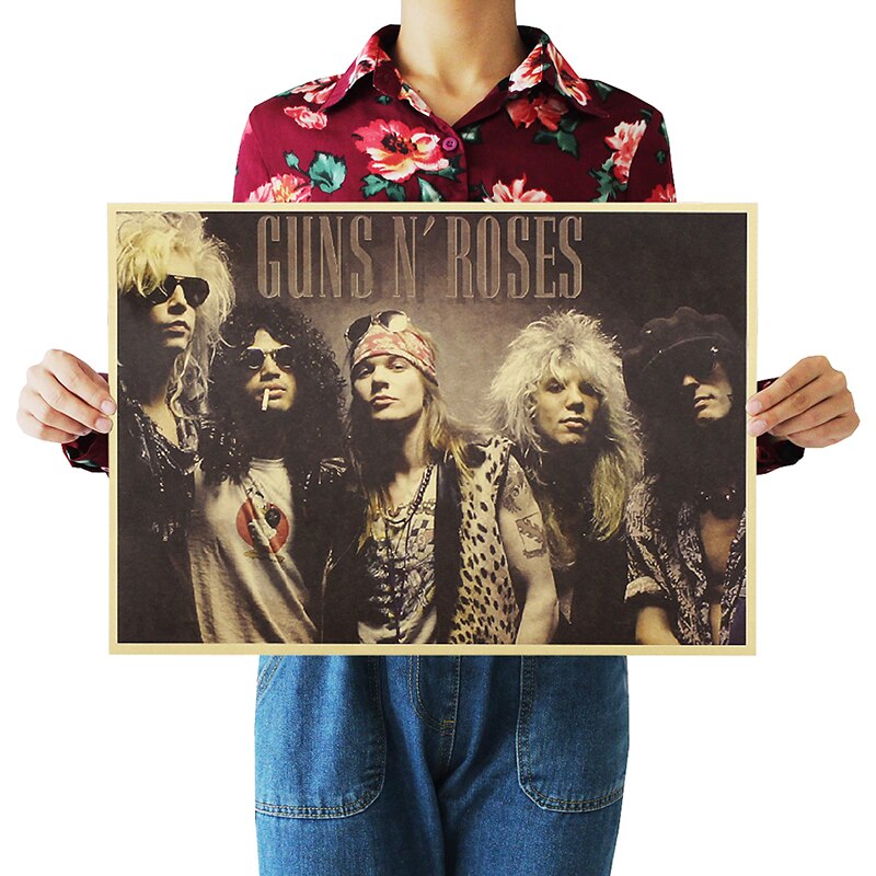 Nostalgic Poster Rock Band Guns N' Roses Kraft Paper Cafe Bar Poster Retro Poster Decorative 51x36cm Wall Sticker