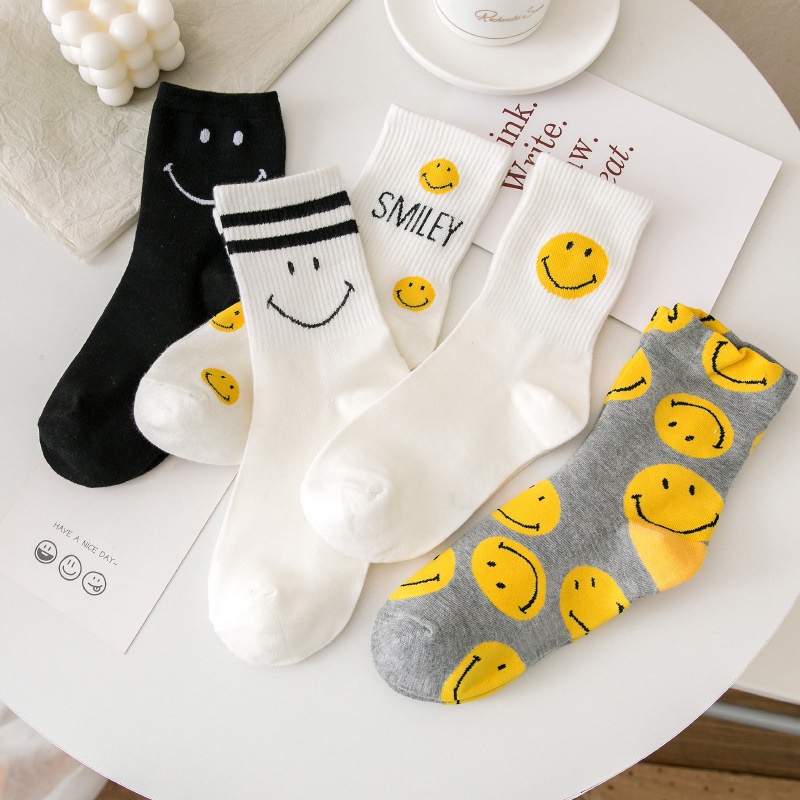 MALAYSIA READY STOCK! 1 Pair Japan Style Women Smiley Face Tube Socks ...