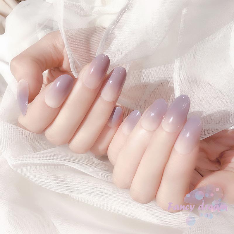 Fd 24pcs Women Fake Nails Tips Gradient Color Rounded Head Diy