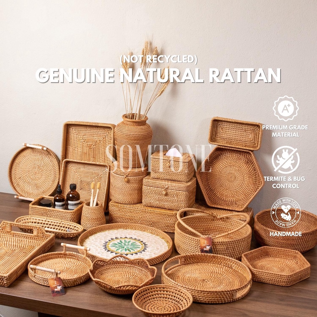 Hotel Collection Rattan Basket Serving Tray Box Fruit Bread Remote