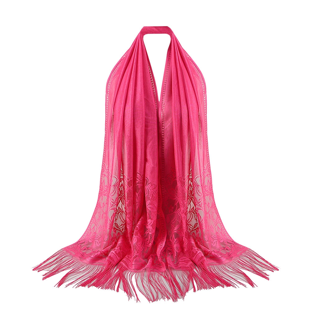 Women Muslim Islamic Tassel Lace Hollow Long Hijab Scarf Shawl Wrap Scarves