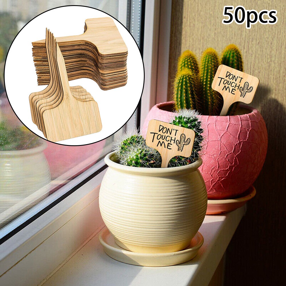 50PCS /pack Garden Plant Tag Label Eco-Friendly T Type Wooden Plant Stick Tag Name Succulent Vegetables Flower Label Plant Tag Wood Marker Gardening Tag