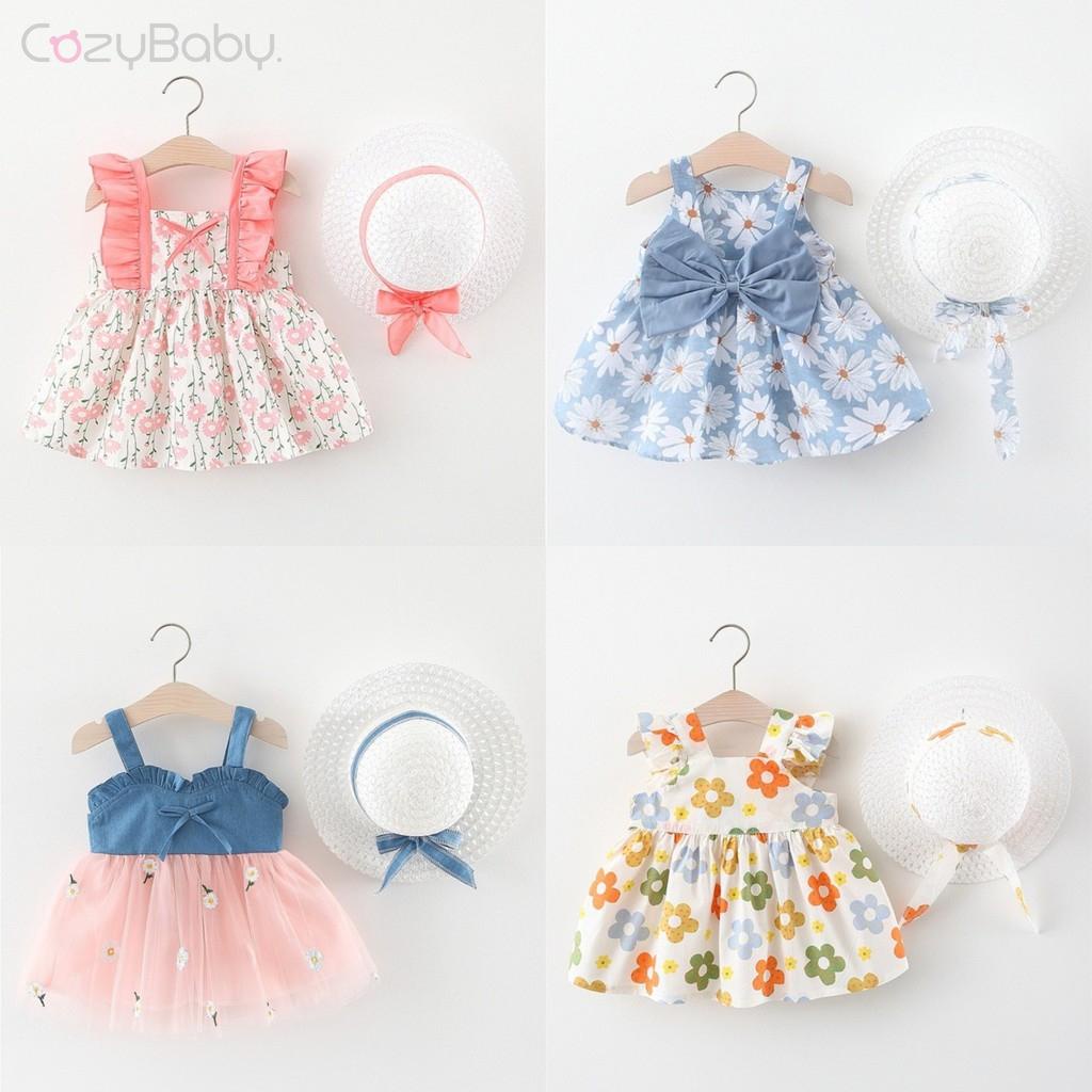 2Pcs Newborn Baby Girl Dress Set Baby Hat Set Summer Sleeveless Party ...