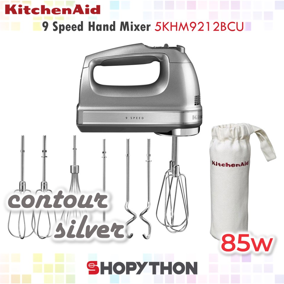 Kitchenaid 9 Speed Hand Mixer 5khm9212bcu Contour Silver Turbo Beaters Wire Whisk Dough Hook Mixing Silent Dc Motor Bake Shopee Malaysia