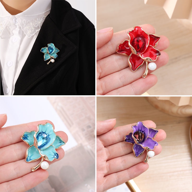 Crystal Pearl Plant Flower Brooch Pin 3 Color Selection Fashion Ladies Clothing Accessories Accessories