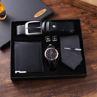 🚀Ready Stock~5pcs/set Men's Watches wallet Belt Gift Set Boutique Men  Wrist Watch