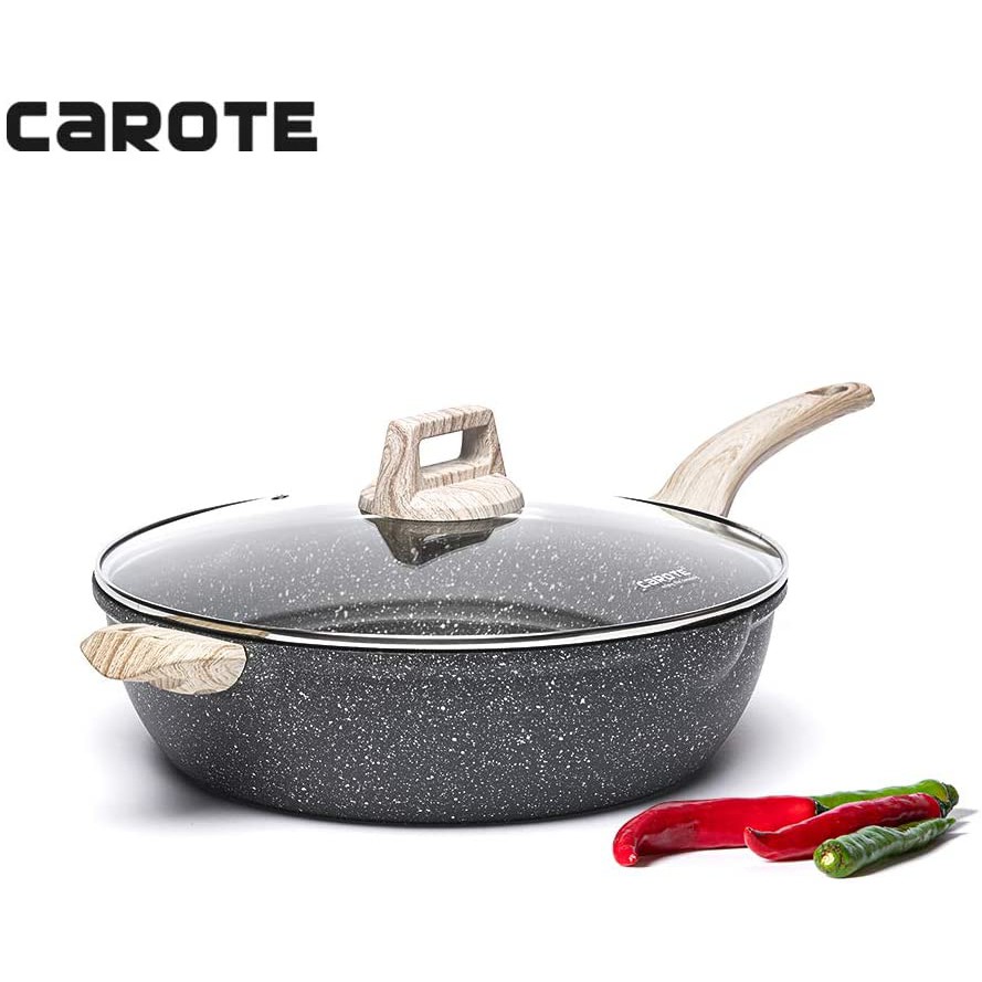 Ready Stock Carote 6 5 Quart Nonstick Saute Pan Handle Deep Frying Pan With Cover Non Stick Granite Stone 12 Inch