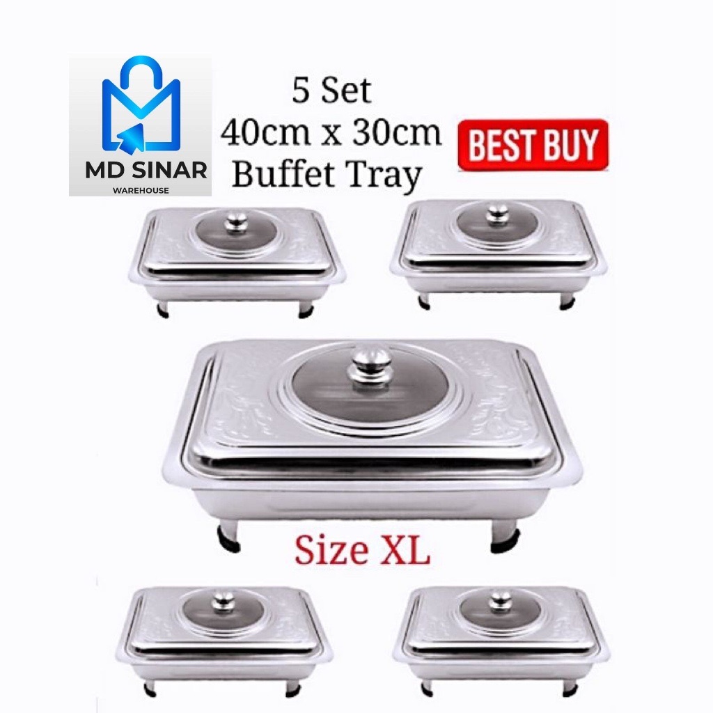 MD SINAR 5set 40x30 cm S/S  buffet set catering tray  embossed food pan food tray Warmer serving tray