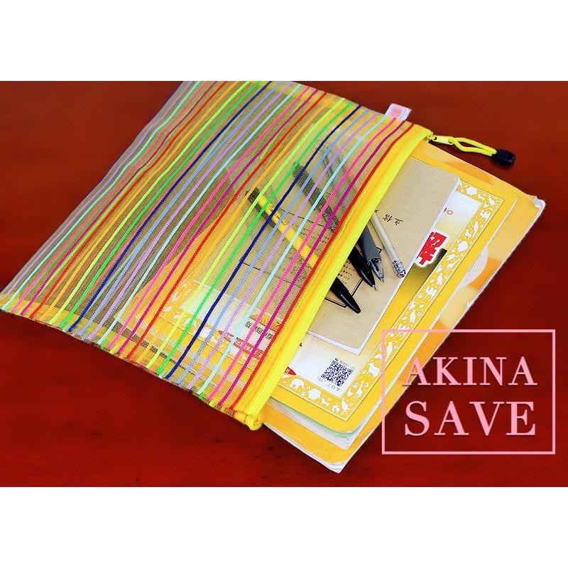 ( Ready Stock ) Rainbow Colour Nylon Mesh Zipper Bag Document Bag B8