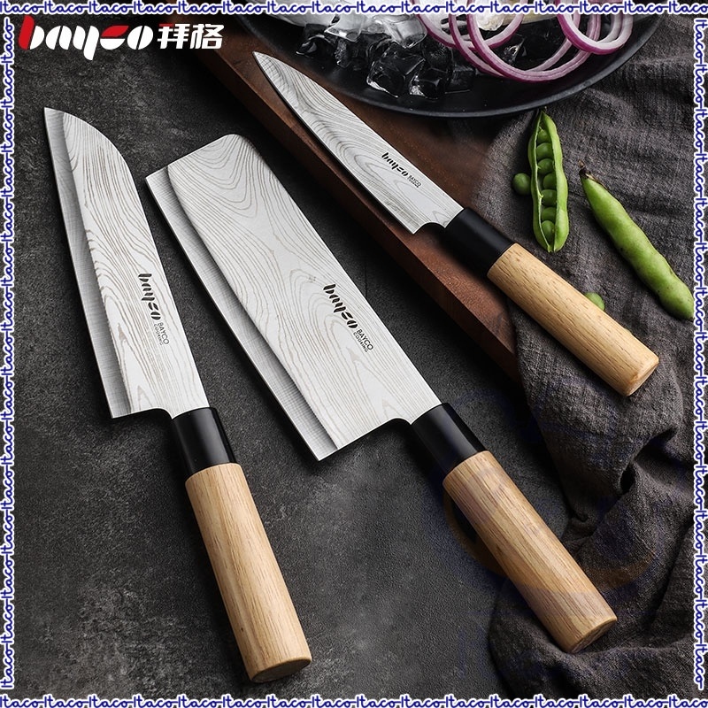 ITACO Set of 3 Bayco Kitchen Knife Set Japanese Style Damascus Stainless Steel Knife Combo Slicing Knife Fruit Knife