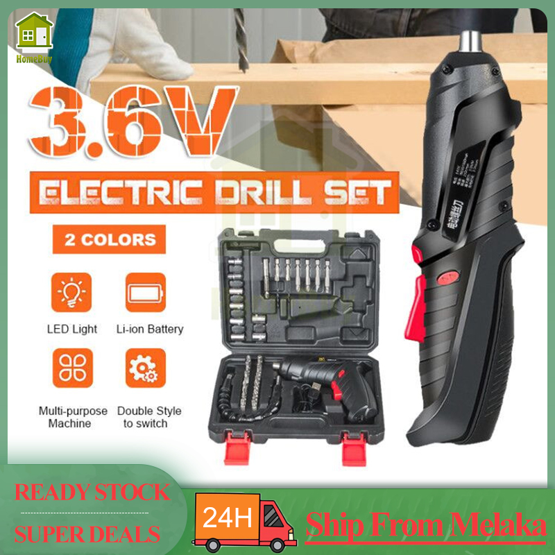 47Pcs/set 3.6V Electric Cordless Screwdriver Impact Drill Pemutar Skru ...