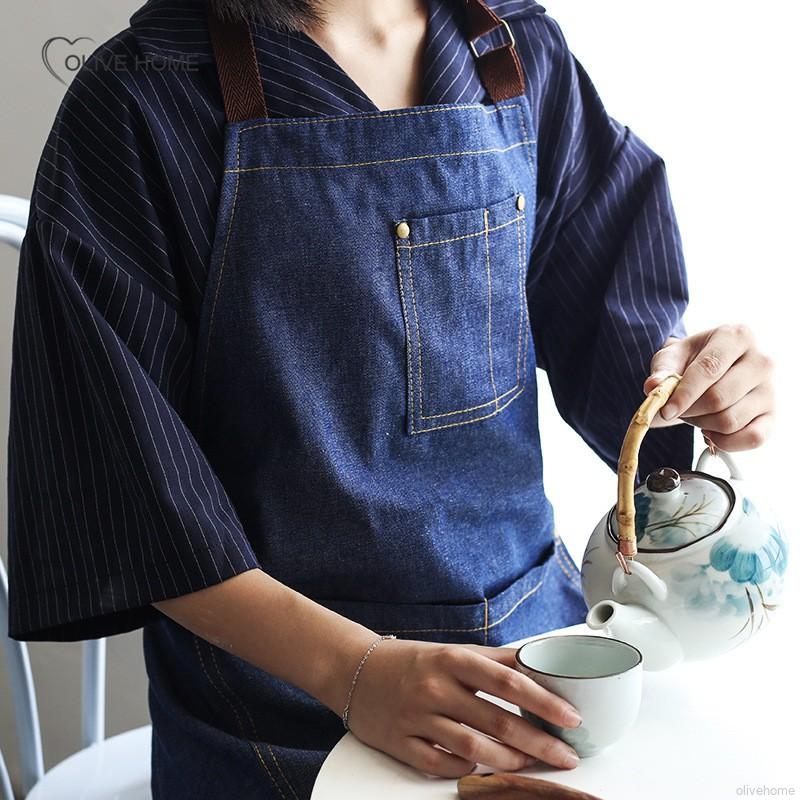 New Aprons apron Denim Simple Blue Uniform Unisex Adult Jeans Aprons for Woman Men's Male Lady's Kitchen Cooking Pinafores