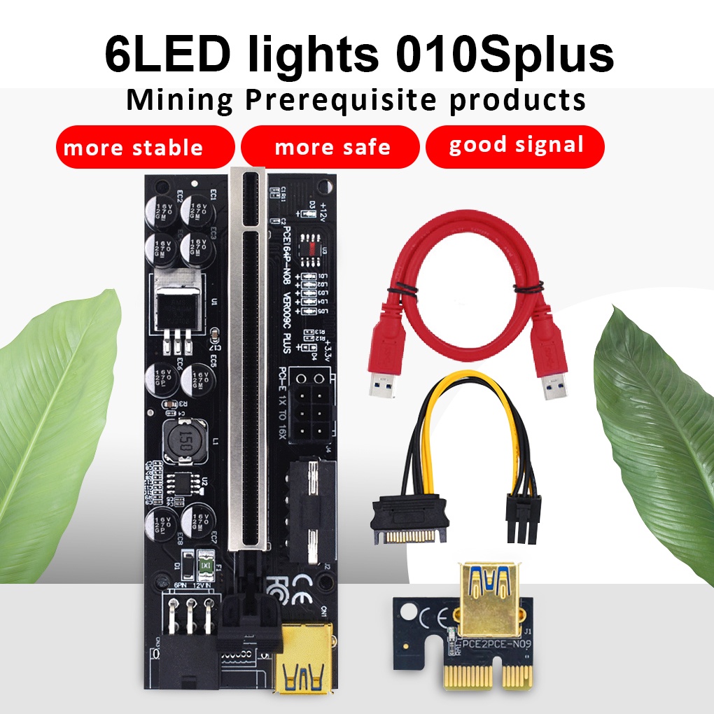 PCI-E Riser 1X to 16X Graphics Extension Riser Card PCI-E USB 3.0 GPU Adapter with 6pin Interface