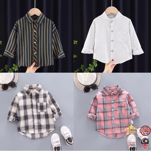 Baju luar Bayi budak unisex fashion ins lengan panjang Anak Lelaki Perempuan Boy Girl kemeja Smart Dinner Casual Corak